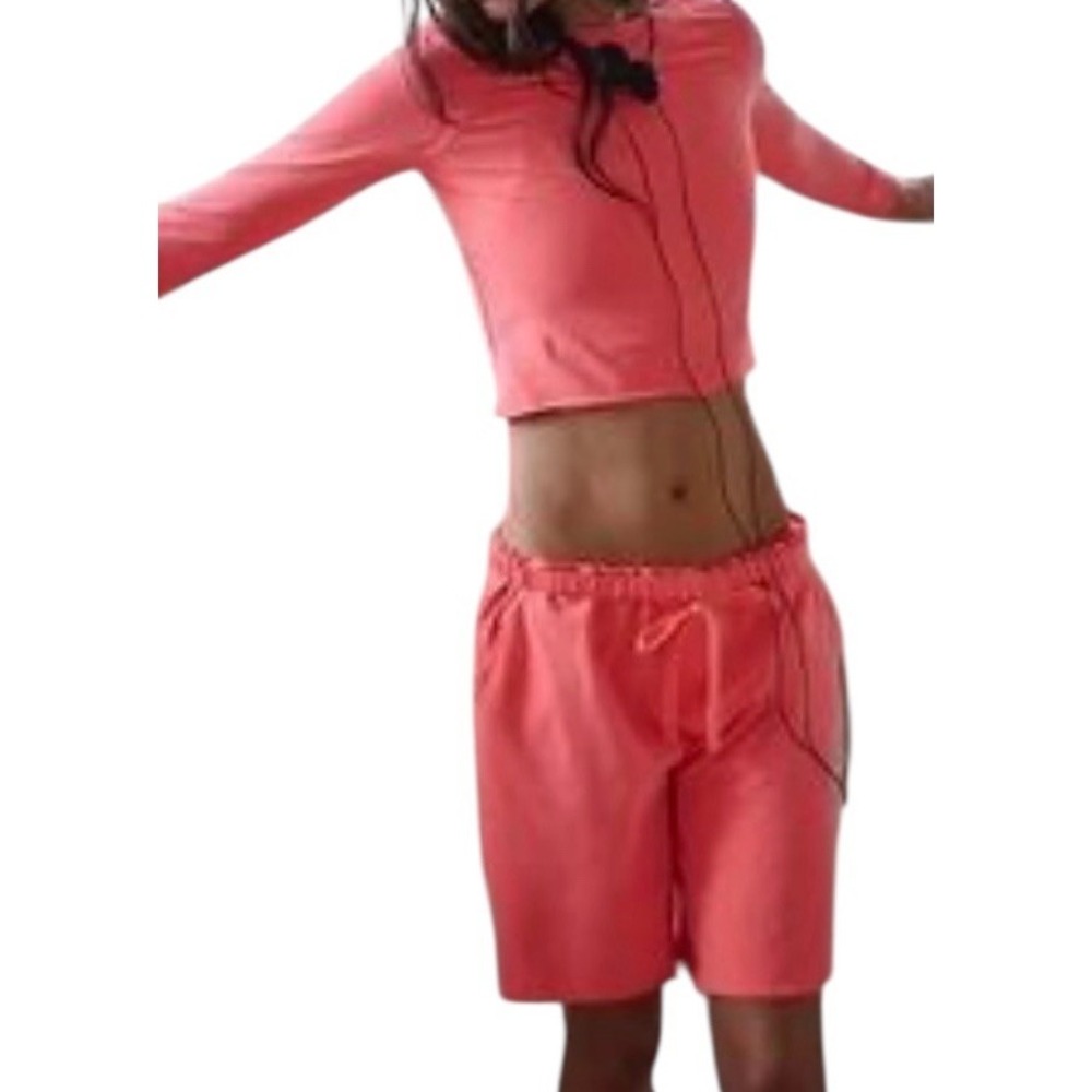 Free People Movement Hot Shot‎ Easy Long Sleeve Set Neon Coral (Top S/Shorts M)